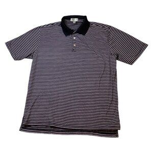 Peter Millar Crown Ease Mens Pink/Black Striped Golf Short Sleeve Shirt Size L